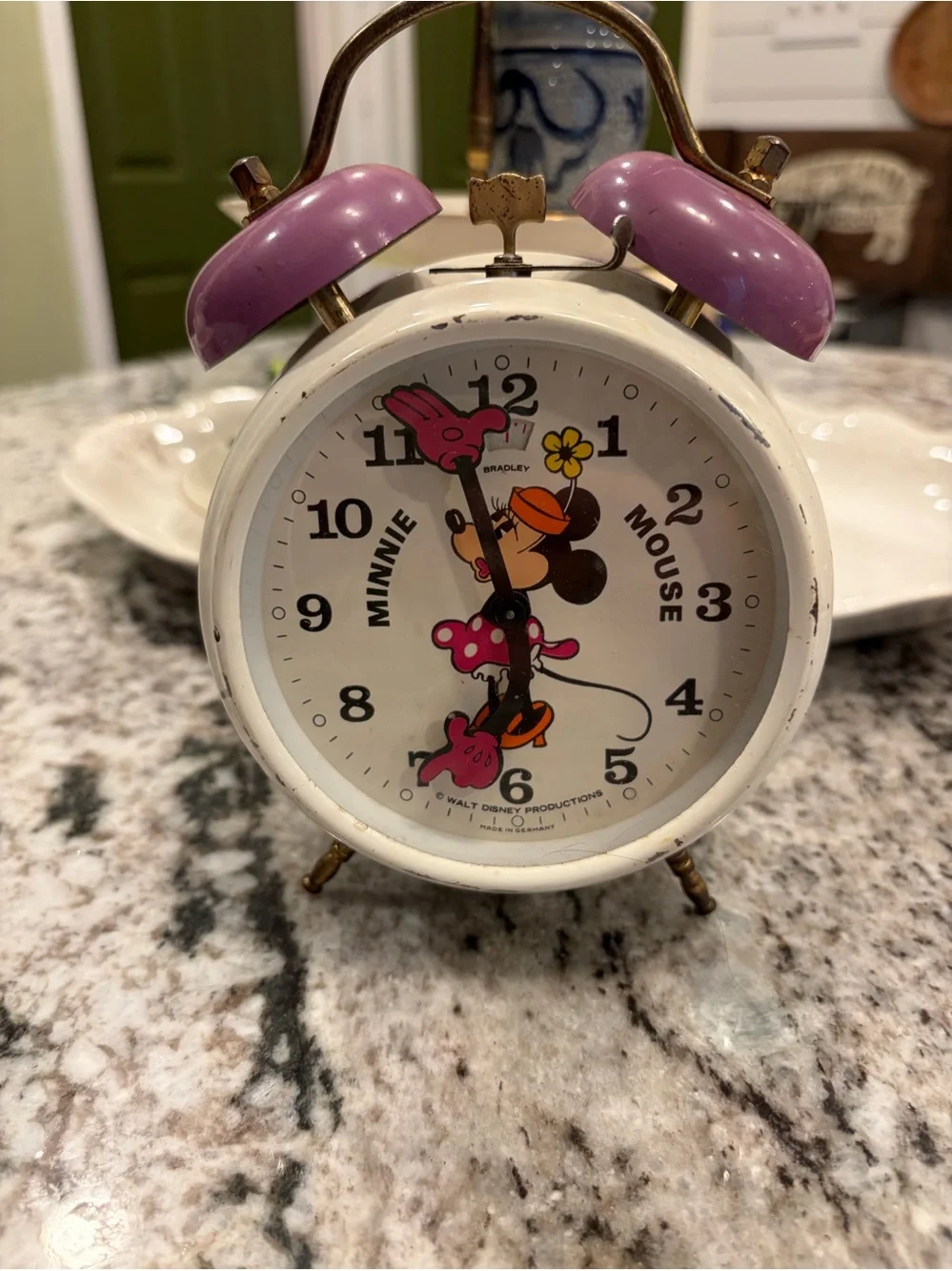 Disney Minnie Mouse Purple & White Twin-Bell Wall Clock